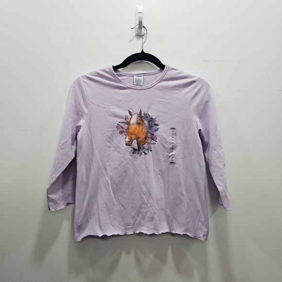 VINTAGE Y2K 2000s NEW with tag Old Navy Girls Mid Sleeve Top Purple Horse 14 - Picture 1 of 4